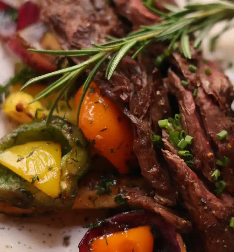 grilled steak with roasted vegetables